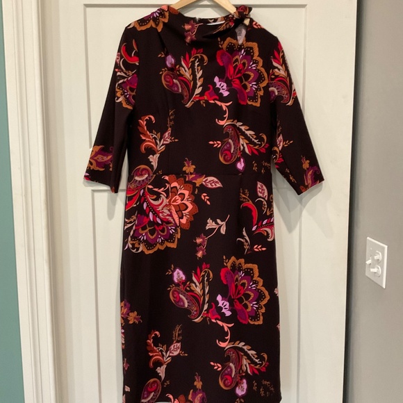 Retro Vintage Liz Claiborne 3/4 sleeved Midi Dress Paisley Neck Tie - Picture 2 of 9